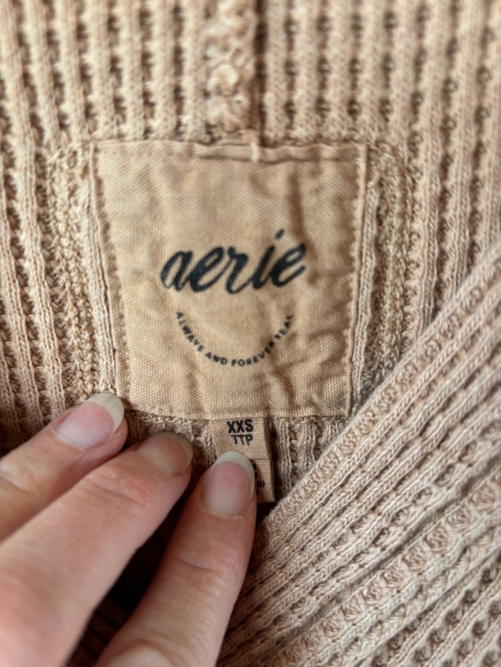 aerie Waffle Knit V-Neck Hoodie in Dusty Rose - Picture 5 of 5